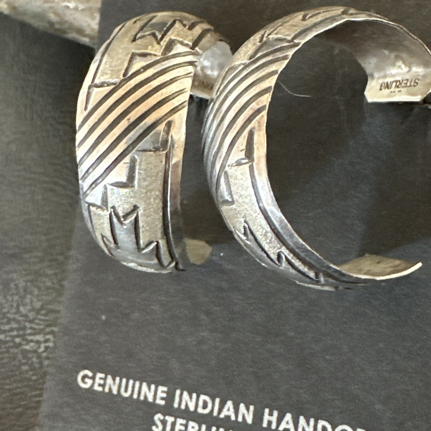 Old Pawn Womens Stamped Design All Sterling Silver Hoop Stud Earrings 1" 19093
