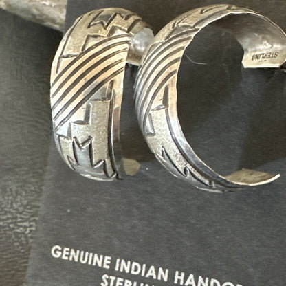 Old Pawn Womens Stamped Design All Sterling Silver Hoop Stud Earrings 1" 19093