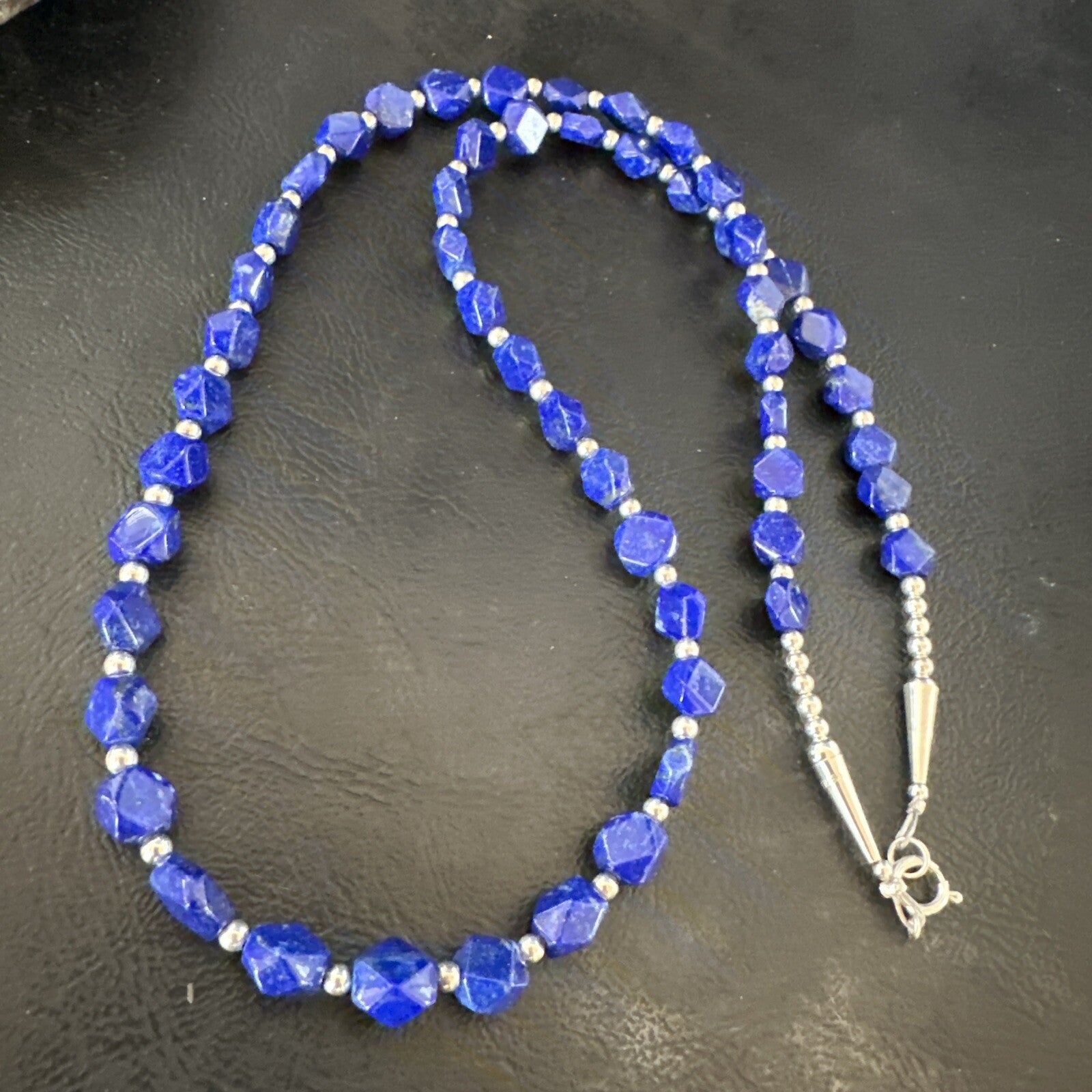Mens Womens Lapis Lazuli Navajo Sterling Silver 24” Necklace 17749