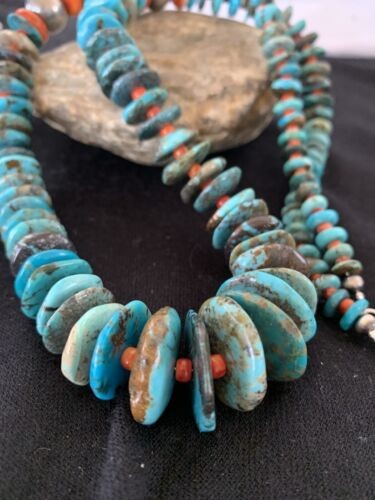 Navajo Natural Blue Turquoise & Spiny Oyster Necklace | | Graduated | 28" | 332