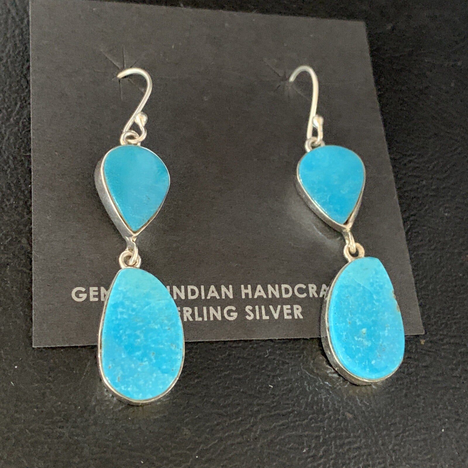 Kingman Turquoise Navajo Sterling Silver Dangle Earrings 1.5" 14105