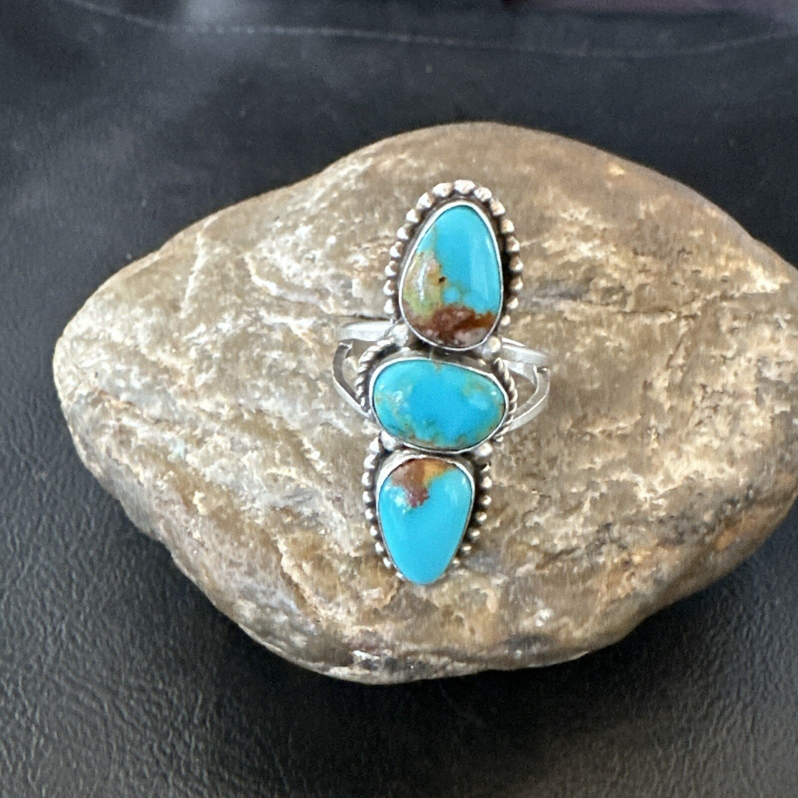 Navajo Sterling Silver Cluster Blue Turquoise Ring Sz 10 18574