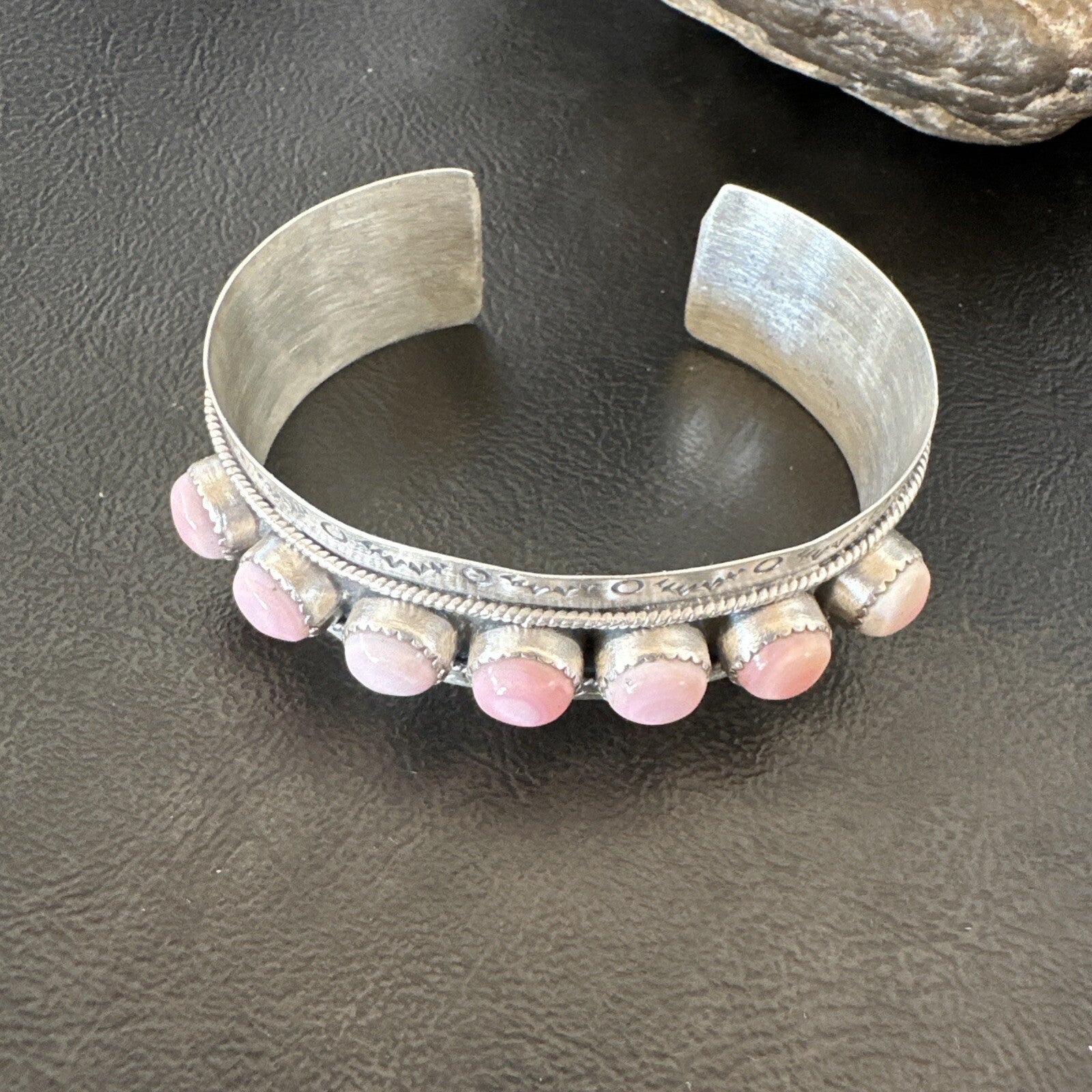 Navajo Pink Conch Cluster Sterling Silver Cuff Bracelet 18863