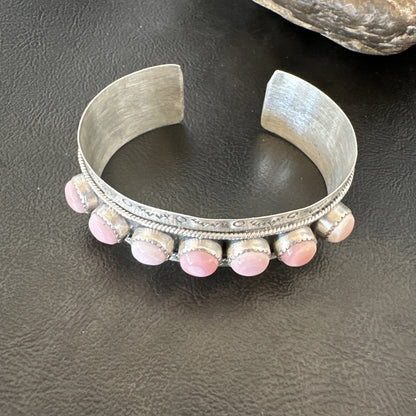 Navajo Pink Conch Cluster Sterling Silver Cuff Bracelet 18863