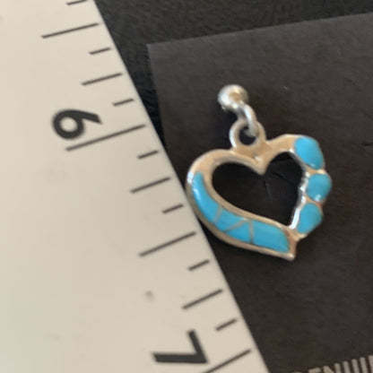 Blue Turquoise Heart Navajo Sterling Silver Dangle Post Earrings 0.5" 12717