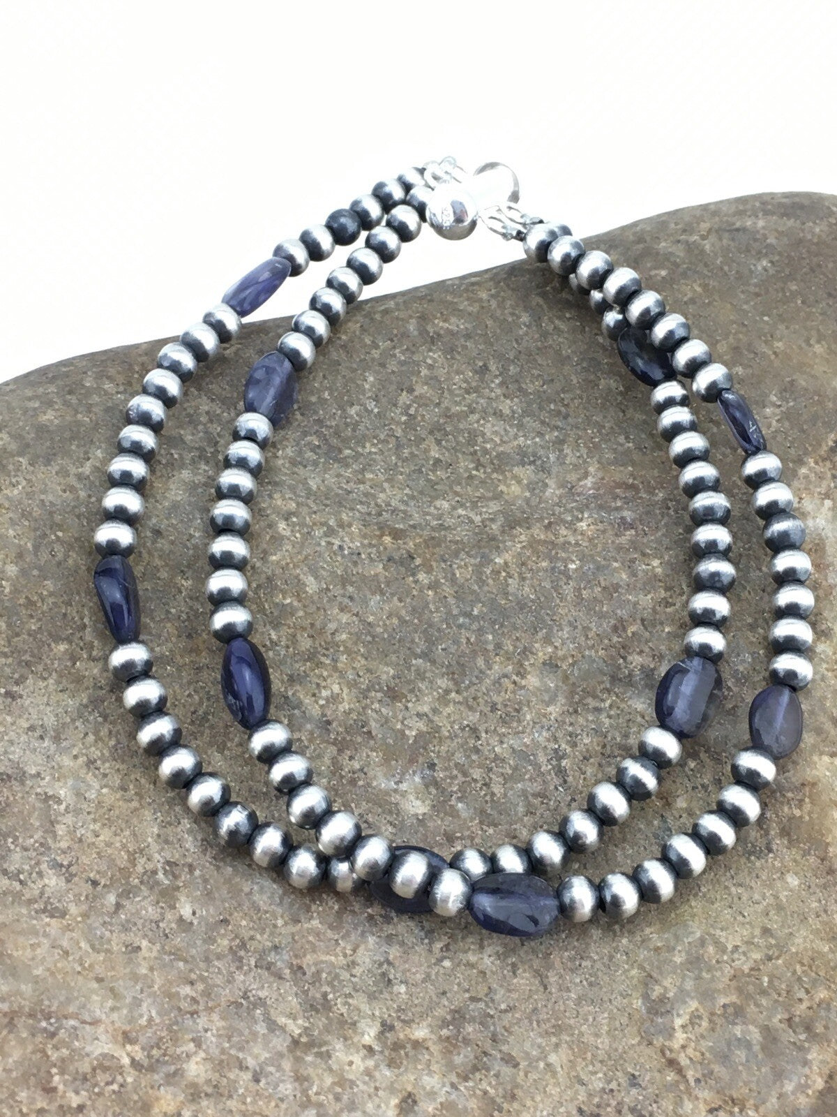 Navajo Sterling Silver Beads Labradorite Bead Bracelet 8" 01288