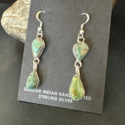 Green Royston Turquoise Navajo Sterling Silver Dangle Earrings 19414
