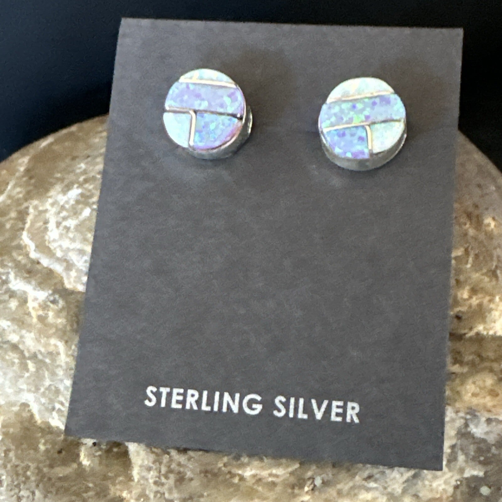 Multicolor Opal Navajo Handmade Sterling Silver Inlay Post Earrings 18719