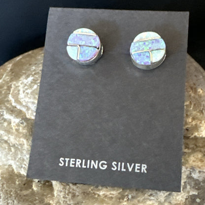 Multicolor Opal Navajo Handmade Sterling Silver Inlay Post Earrings 18719
