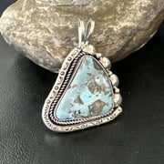 Men Women Blue Turquoise Pendant Navajo Yazzie | Sterling Silver | Authentic Native American Handmade | 19527