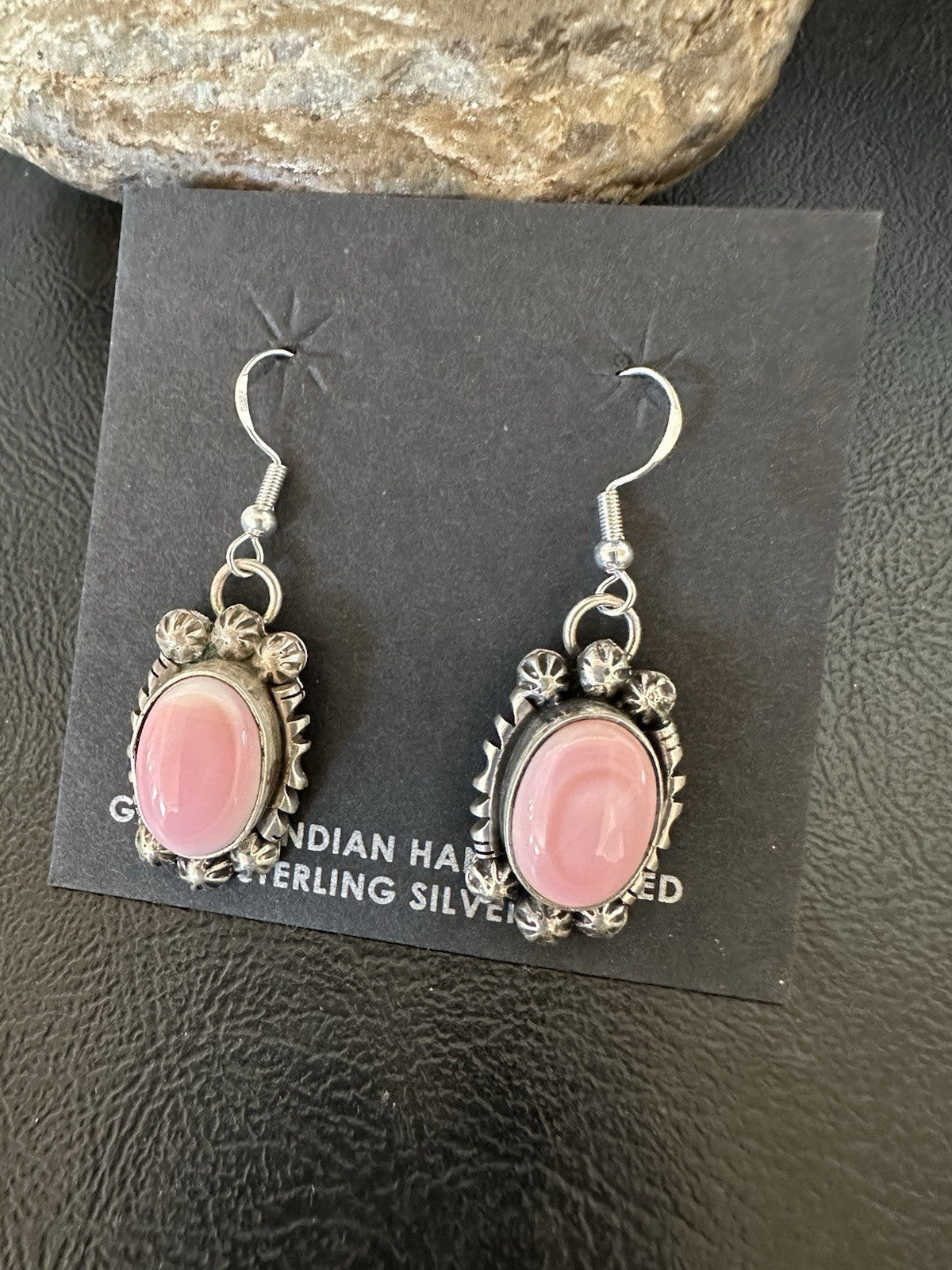 Handmade Pink Queen Conch Sterling Silver Navajo Dangle Earrings Yazzie 19535