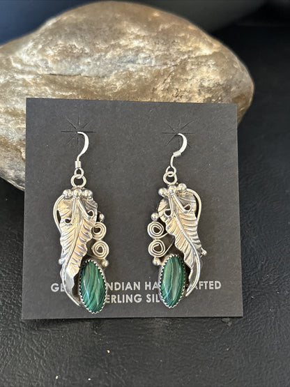 Green Malachite Navajo Sterling Silver Dangle Earrings 14761