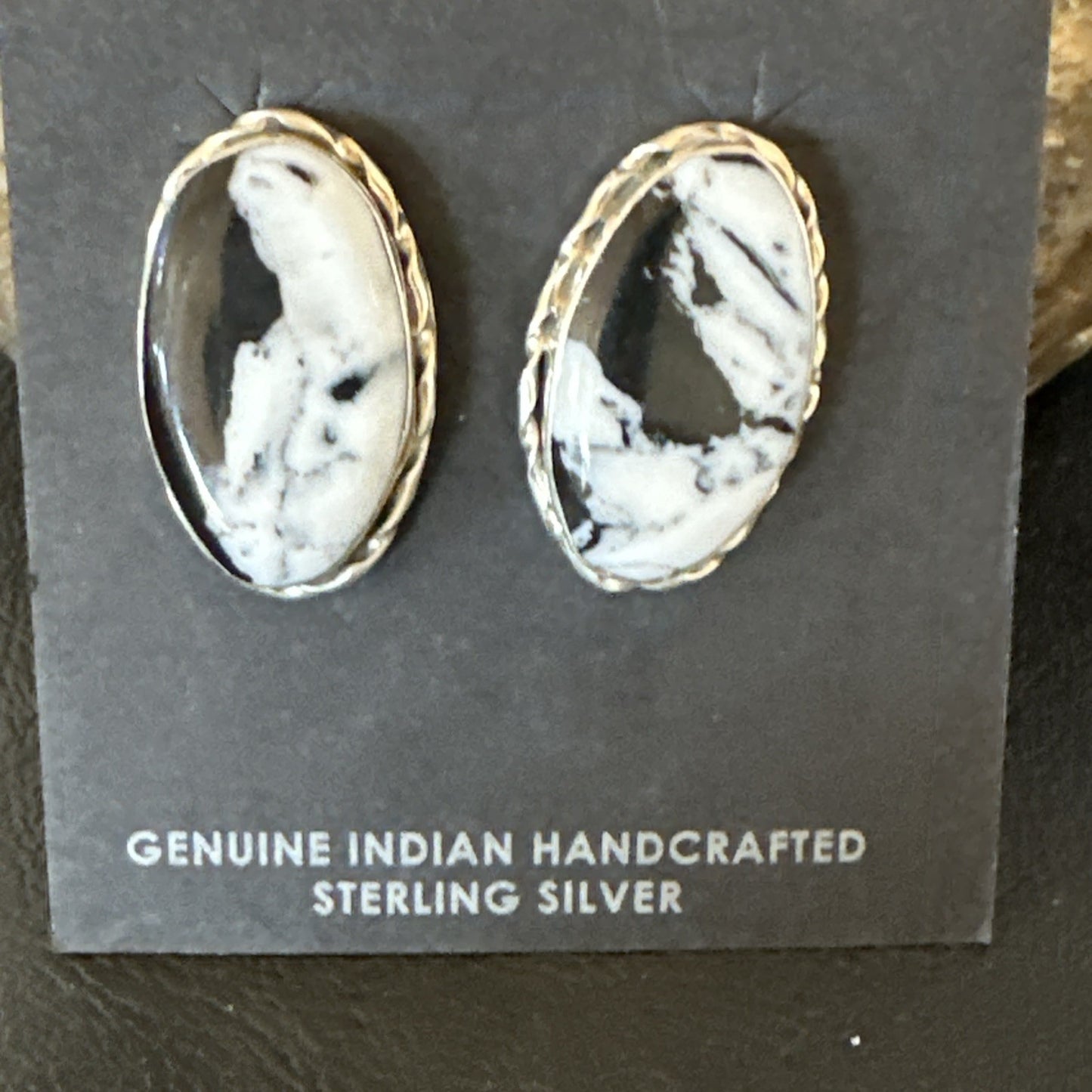 Women White Buffalo Turquoise Navajo Sterling Silver Post Earrings 19096