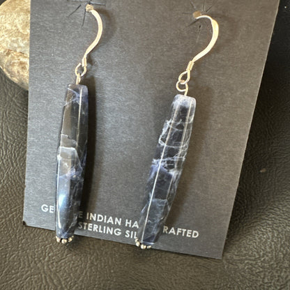 Navajo Blue Labradorite Sterling Silver Dangle Bead Earrings 2041