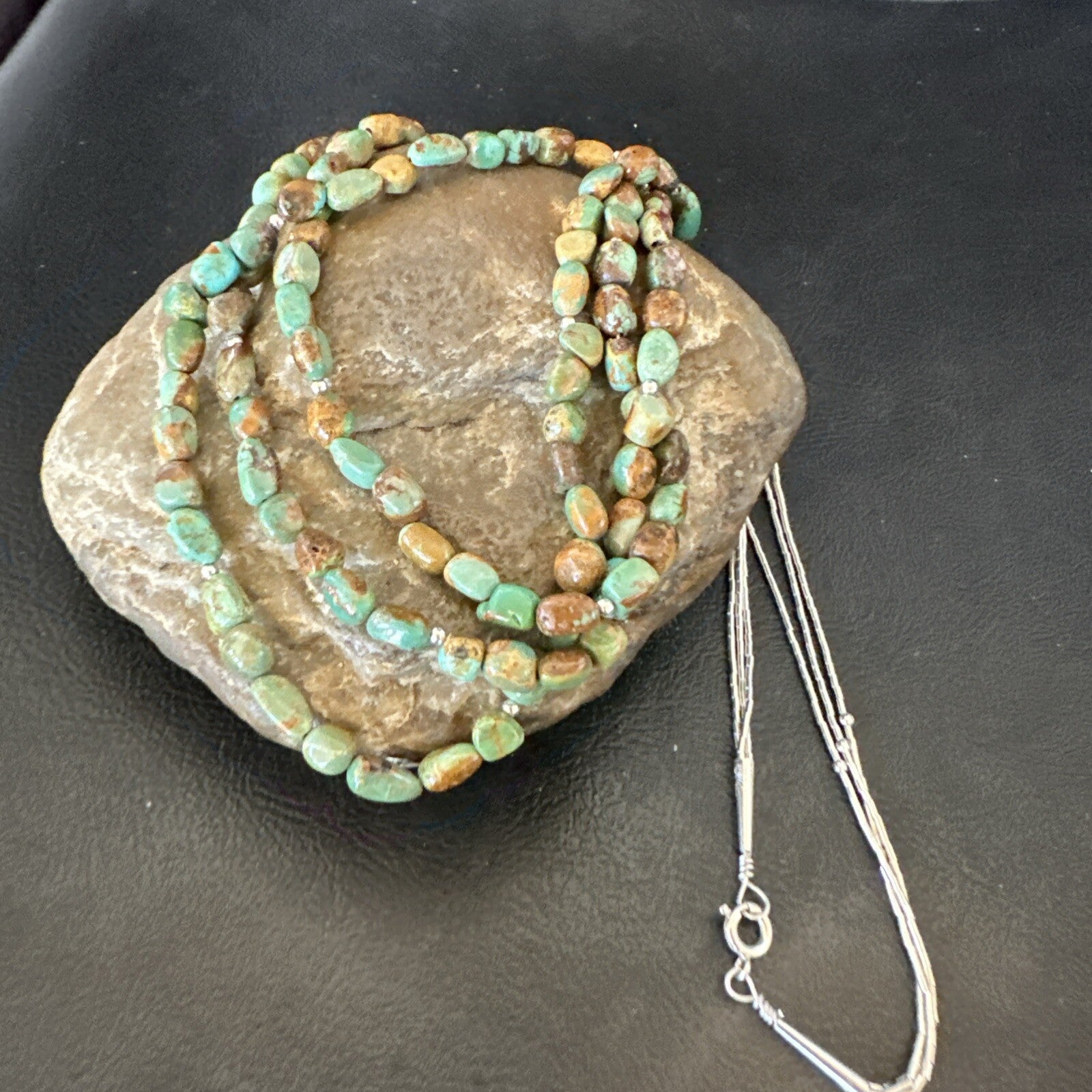 Sterling Silver Beads Heishi Green Turquoise 3 Strands Necklace 18821