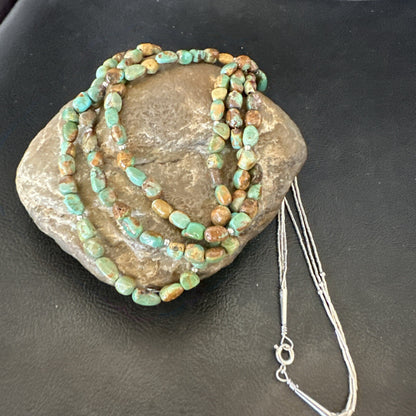 Sterling Silver Beads Heishi Green Turquoise 3 Strands Necklace 18821