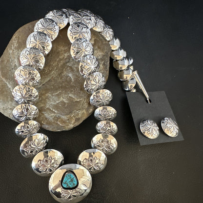 Turquoise Pillow Navajo Sterling Silver Bead Necklace 15082