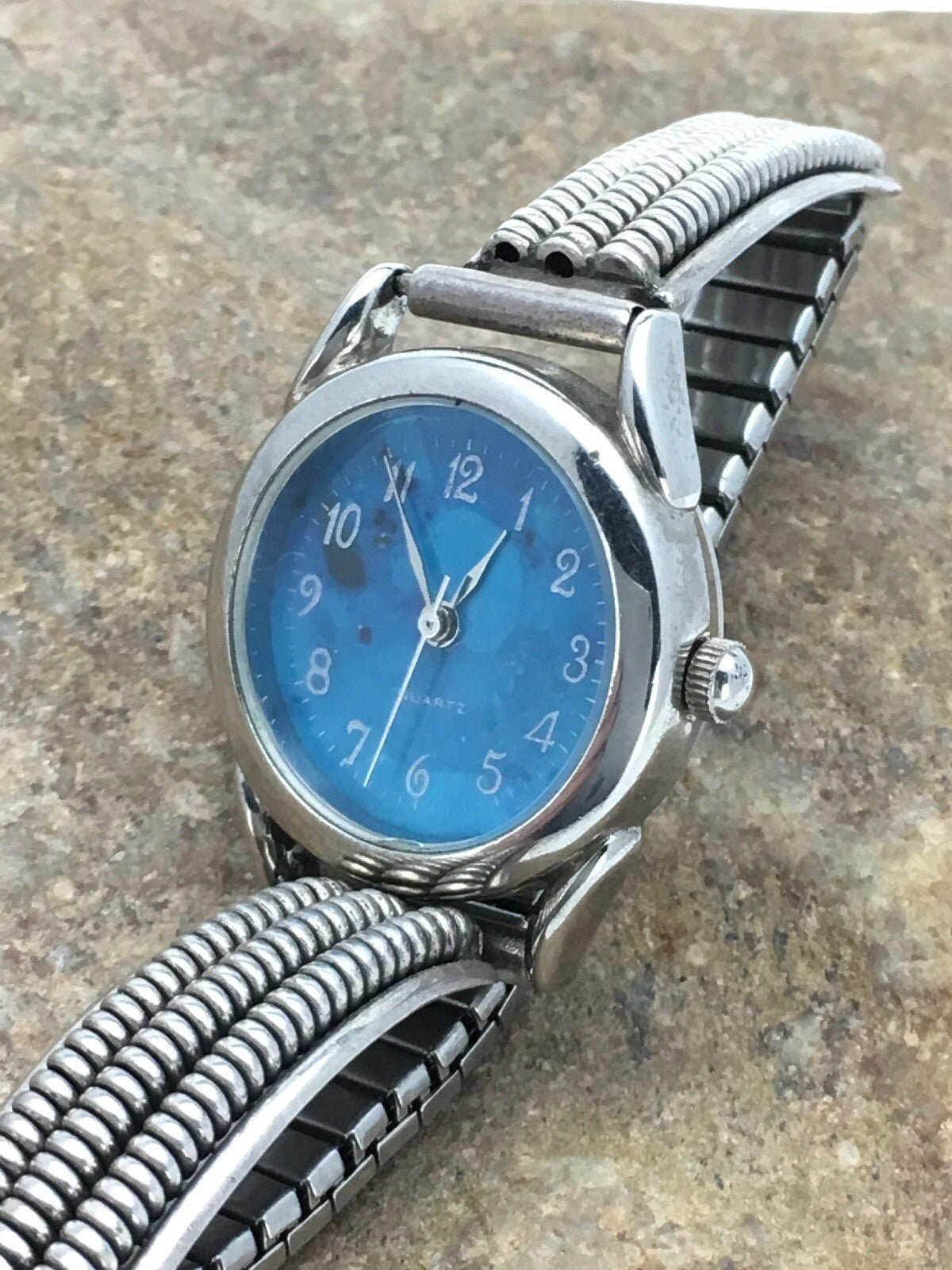 Blue Dial Watch Head Sterling Silver Navajo Alloy Watch Tips 2703