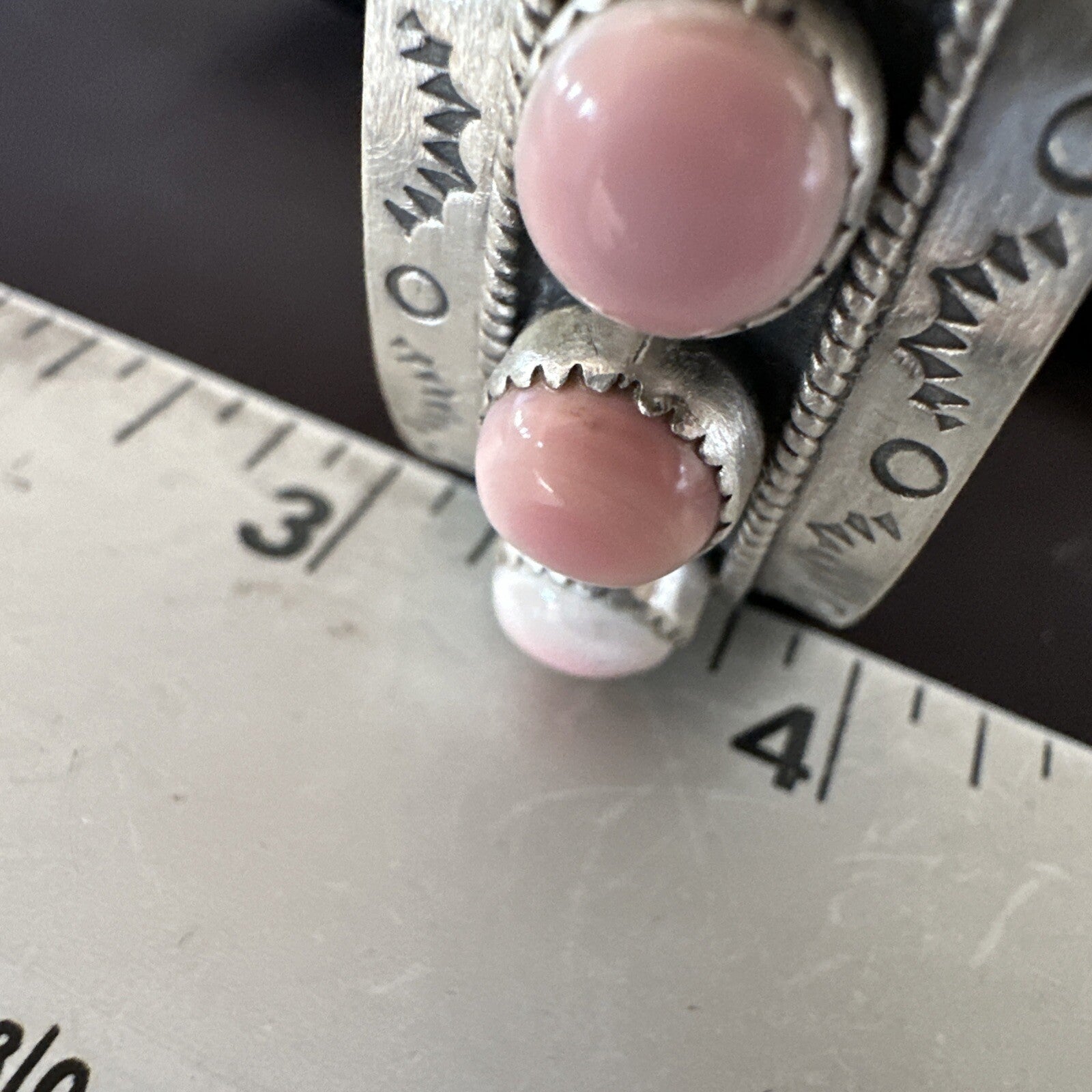 Navajo Pink Conch Cluster Sterling Silver Cuff Bracelet 18863