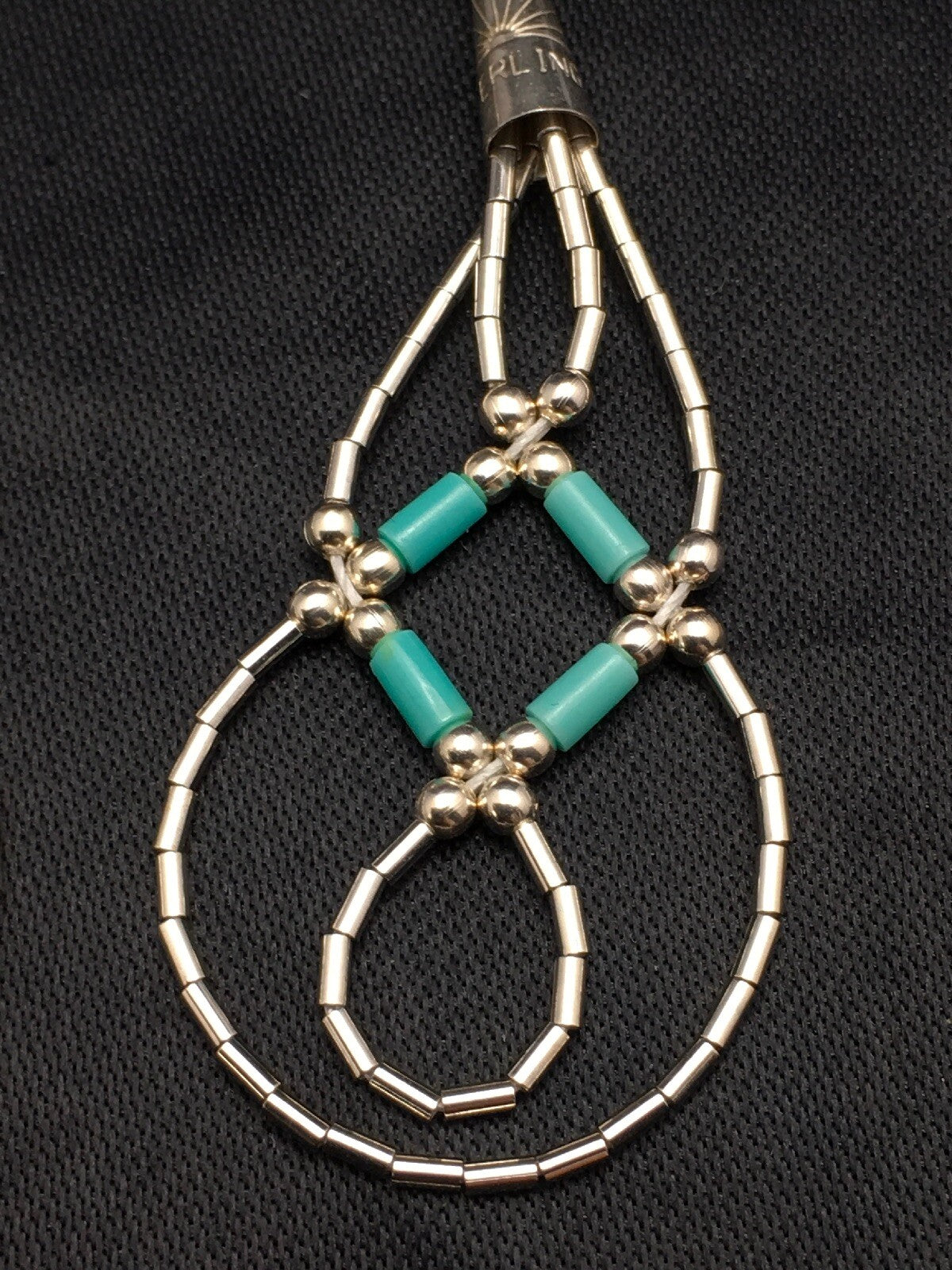 Blue Turquoise Tube Heishi Dangle Liquid Sterling Silver Earrings 2" 03100