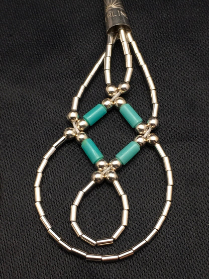 Blue Turquoise Tube Heishi Dangle Liquid Sterling Silver Earrings 2" 03100