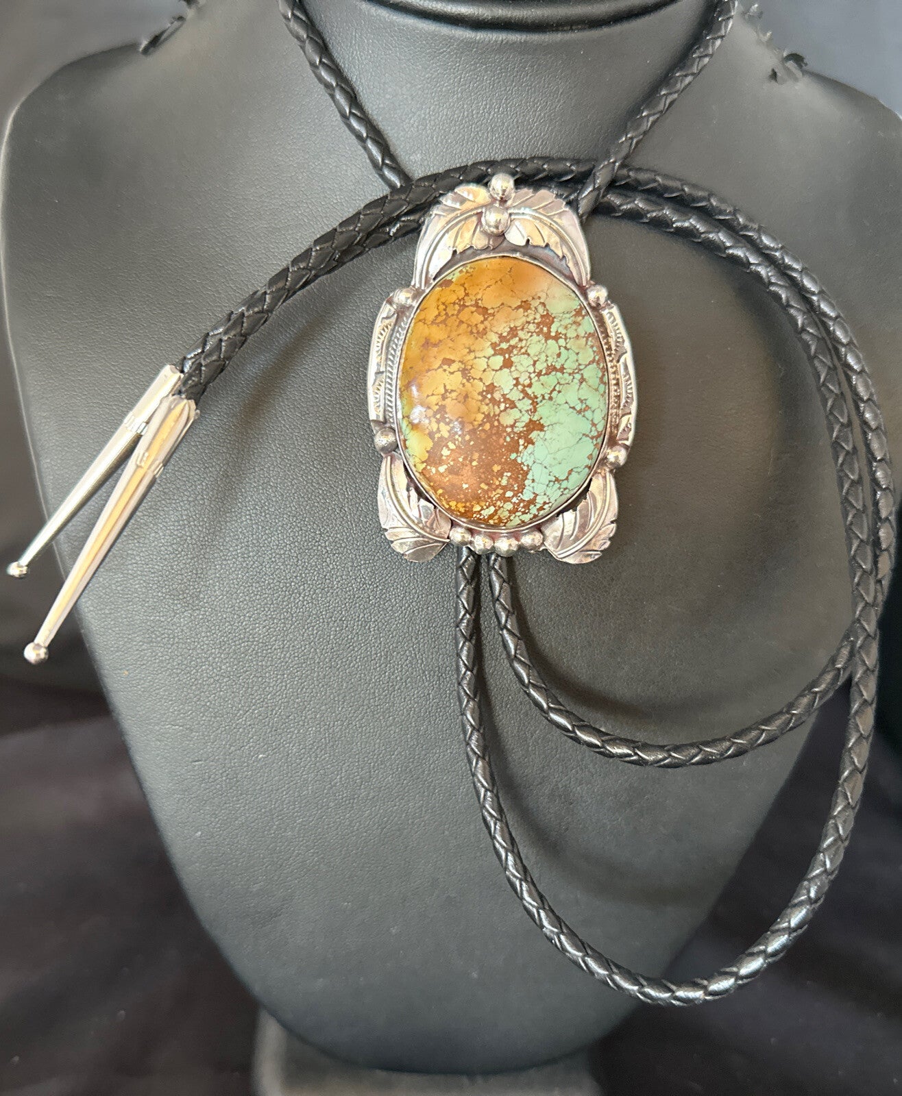 Mens Blue Golden Hills Turquoise Bolo Tie Sterling Silver Navajo 14787