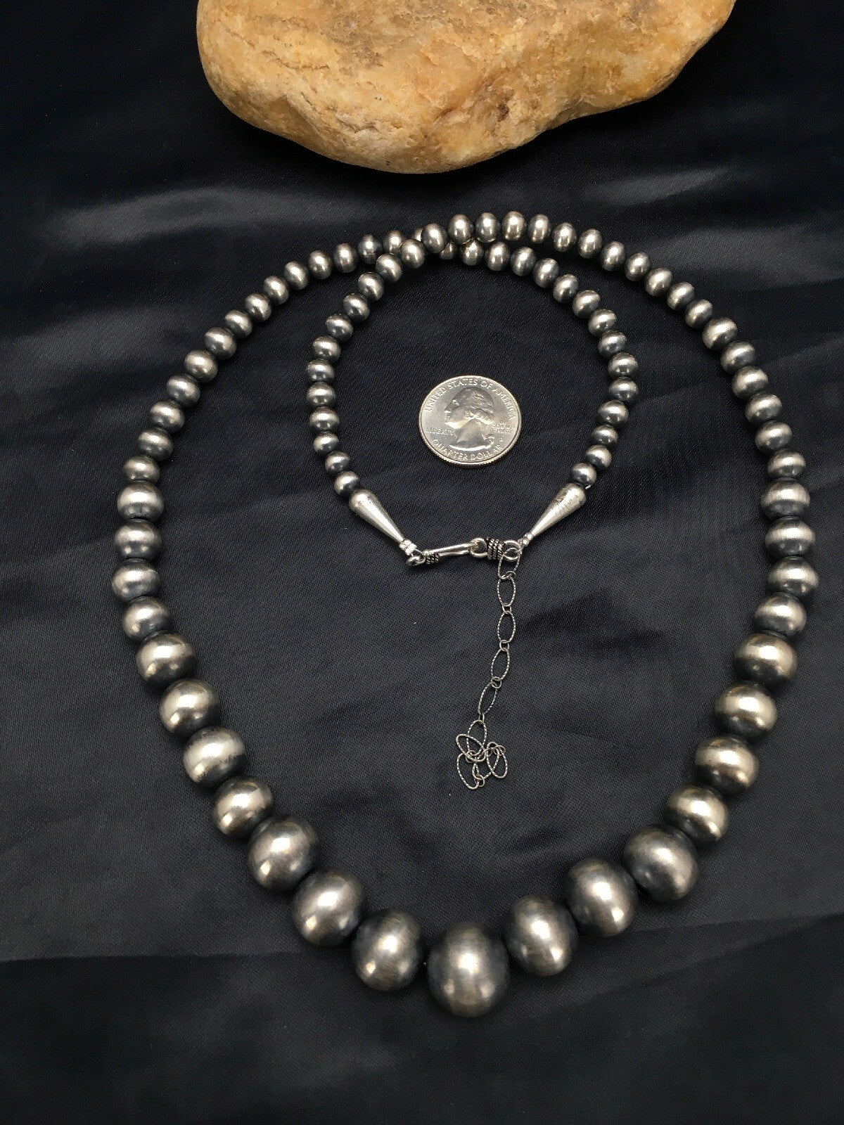 Navajo Pearls Graduated Sterling Silver Native American Bead Necklace 26” 92126