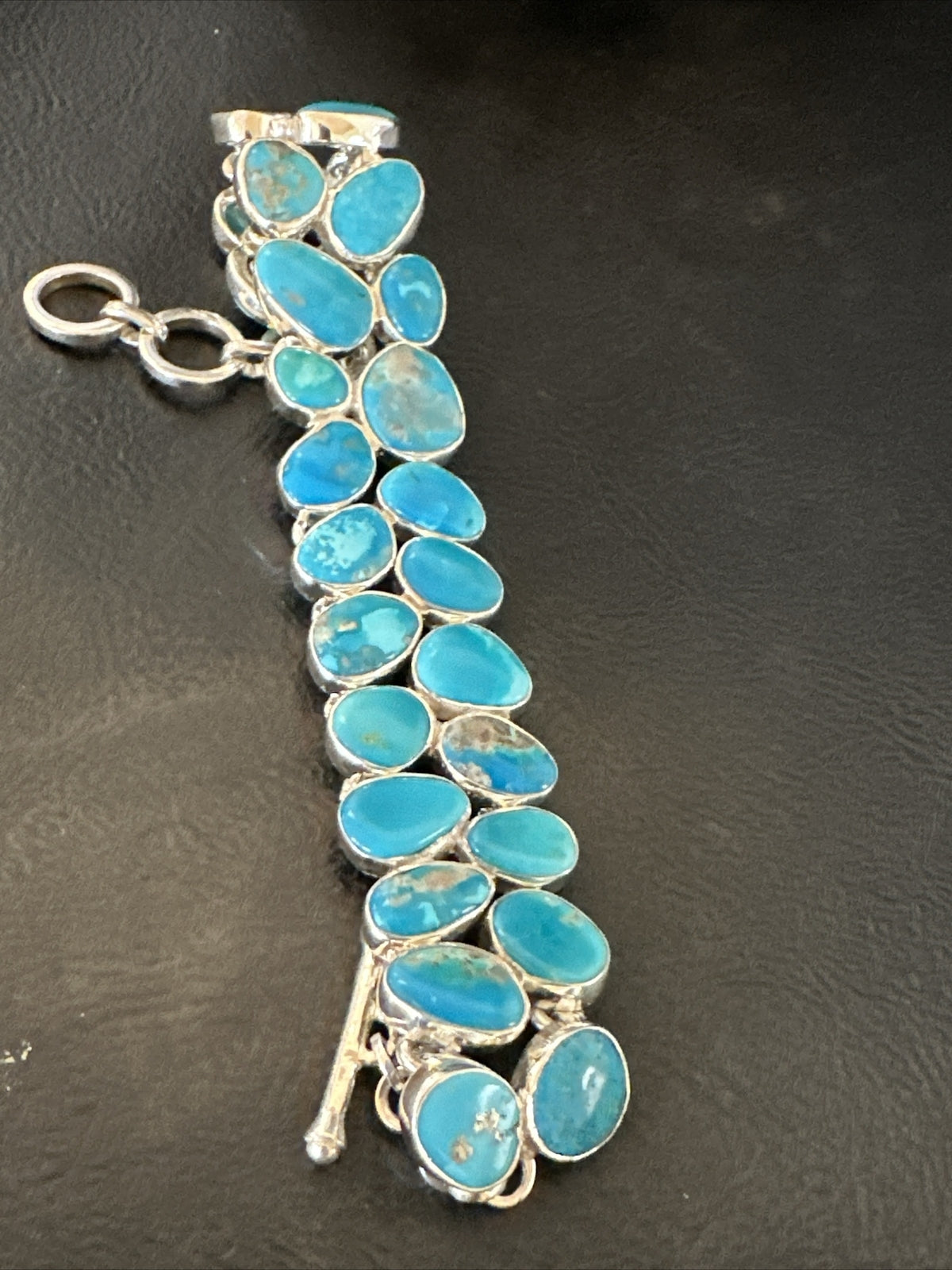 WoMen Blue Kingman Turquoise Sterling Silver Southwestern Link Bracelet 17974