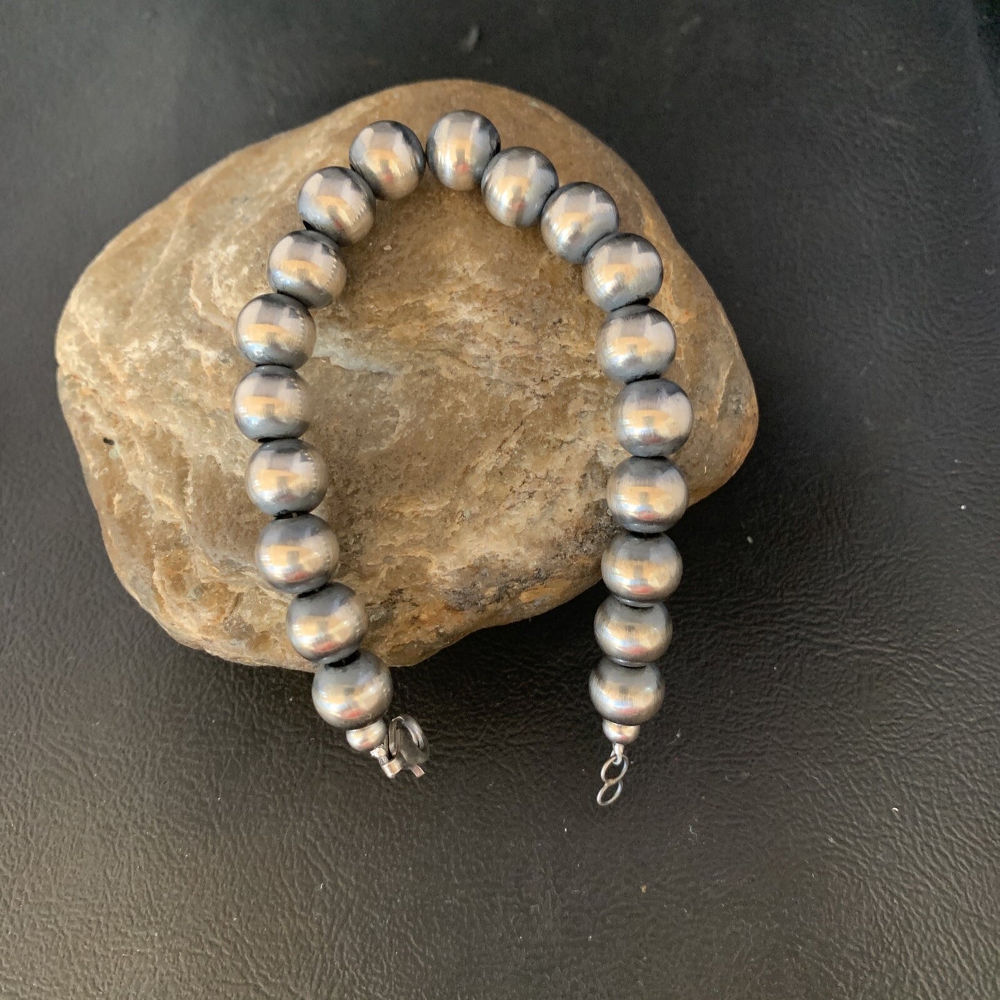Native American Navajo 10mm Beads 7” Sterling Silver Bracelet 91007