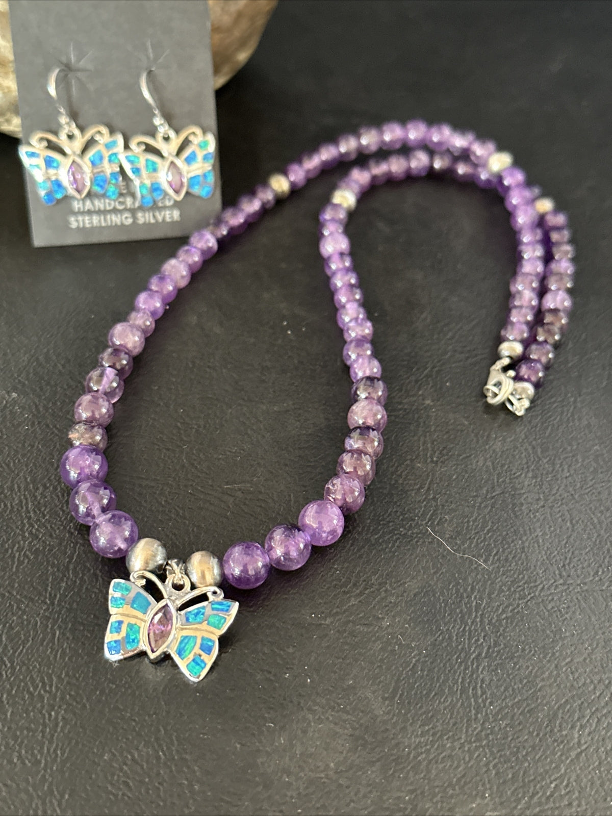 Butterfly Navajo Purple Amethyst Opal Sterling Silver Necklace Earrings 15299