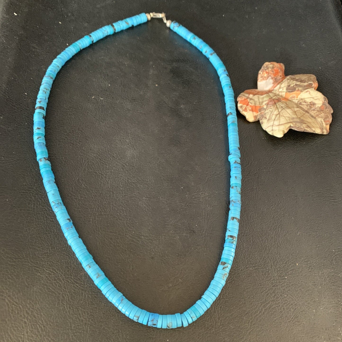 Robin Egg Blue Turquoise 18" Heishi Sterling Silver Bead Necklace 14008