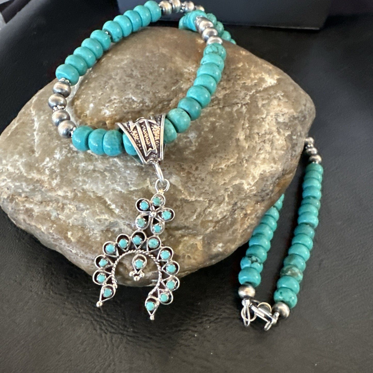 Naja Blue Turquoise Cluster Zuni Pendant Sterling Silver Necklace 20" 19716