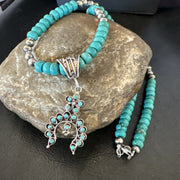 Naja Blue Turquoise Cluster Zuni Pendant Necklace 20" | Sterling Silver | Authentic Native American Handmade | 19716