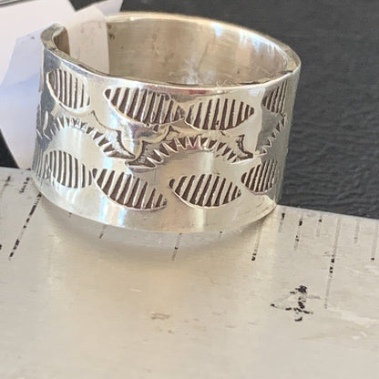 Mens Wide Band Navajo Sterling Silver Ring Size 9 10973N