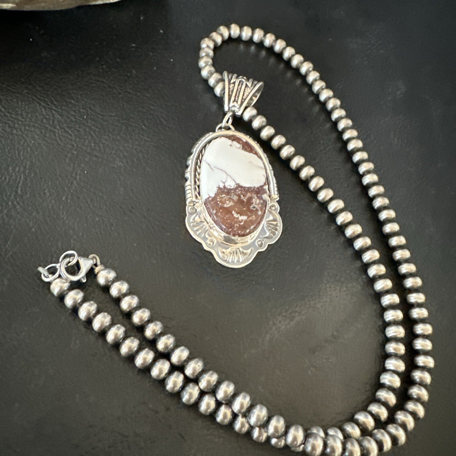 Wild Horse Turquoise Pendant Sterling Silver Beads Necklace 18023