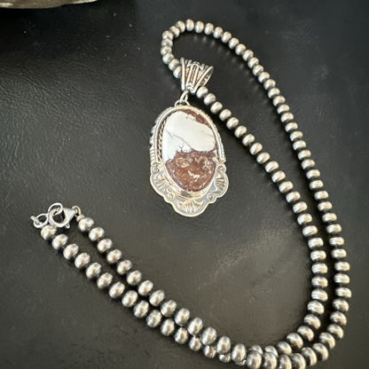 Wild Horse Turquoise Pendant Sterling Silver Beads Necklace 18023