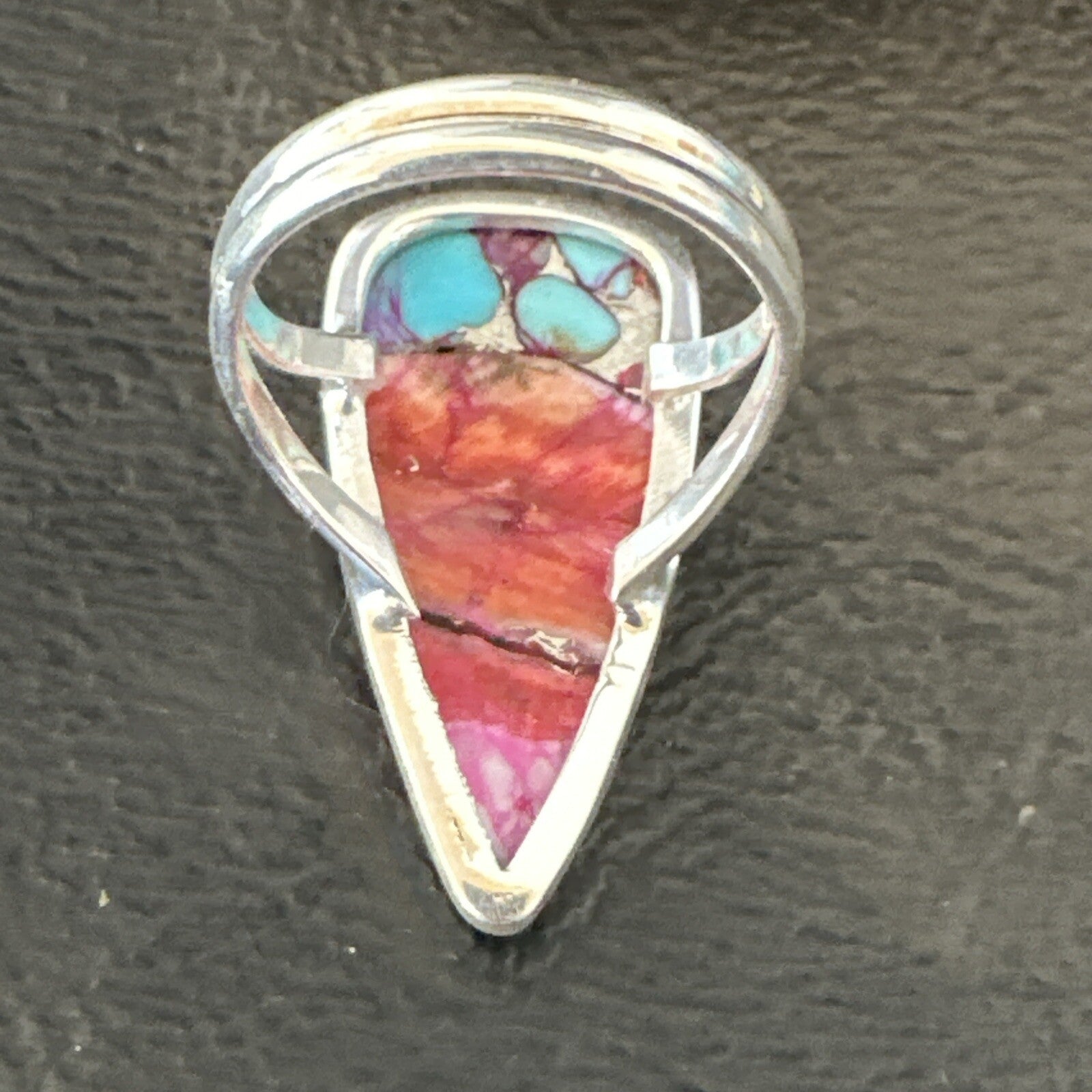 Blue Turquoise Spiny Oyster Southwestern Sterling Silver Ring Size 6 18472
