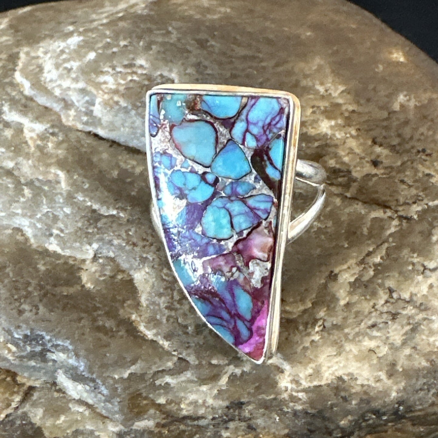 Blue Turquoise Spiny Oyster Navajo Sterling Silver Ring Size 7 18231