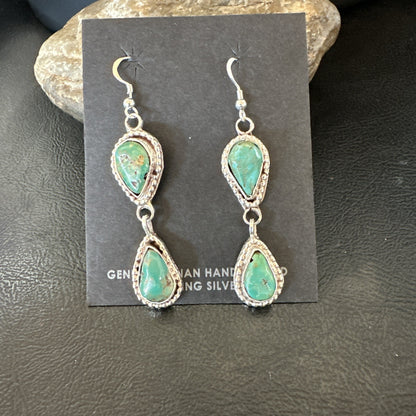 Green Royston Turquoise Navajo Sterling Silver Dangle Earrings 19404