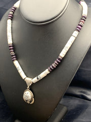 Purple Stone Howlite Bead Navajo Necklace | Sterling Silver | Authentic Native American Handmade | 04606