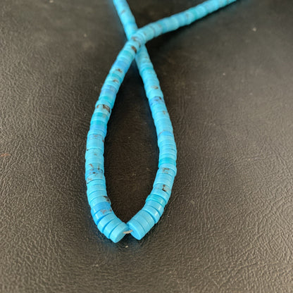 Robin Egg Blue Turquoise 18" Heishi Sterling Silver Bead Necklace 14008