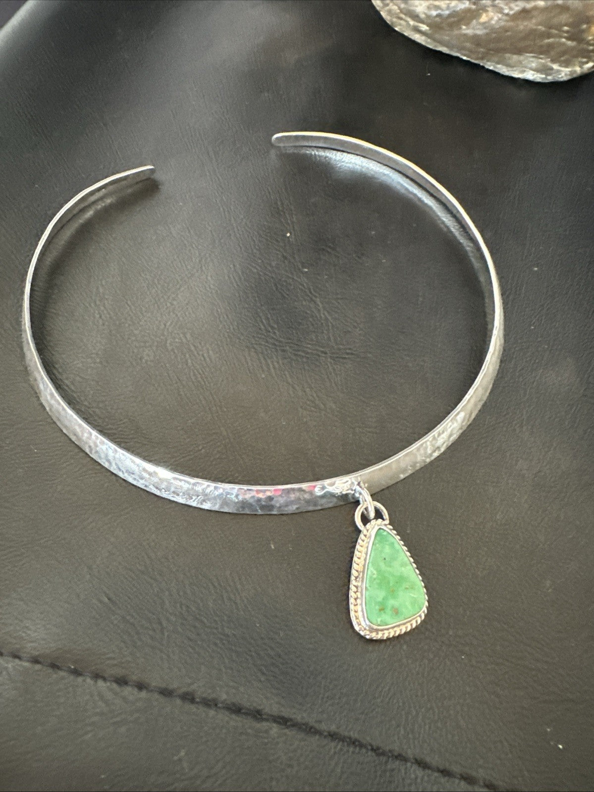 H Joe Navajo Sterling Silver Green Turquoise Collar Choker Necklace 15” 19437