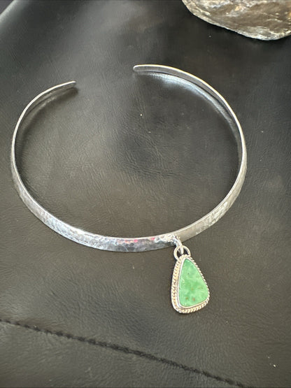 H Joe Navajo Sterling Silver Green Turquoise Collar Choker Necklace 15” 19437