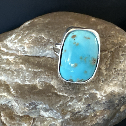 Men Women Blue Kingman Turquoise Navajo Sterling Silver Ring Size 9.5 19333