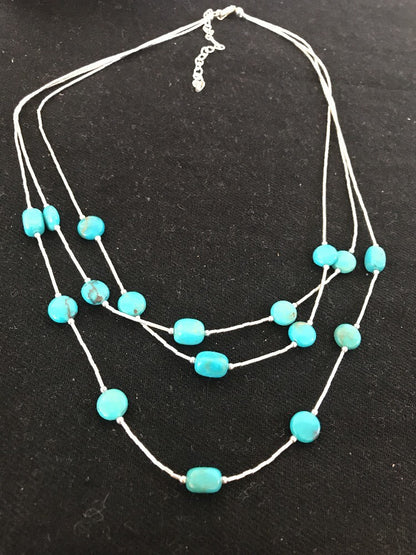 Liquid Silver Heishi 3S Sterling Silver Tube Necklace Nugget Turquoise 03695
