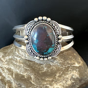 Navajo Blue TURQUOISE Stamped Cuff Bracelet | Sterling Silver | Authentic Native American Handmade | 18715