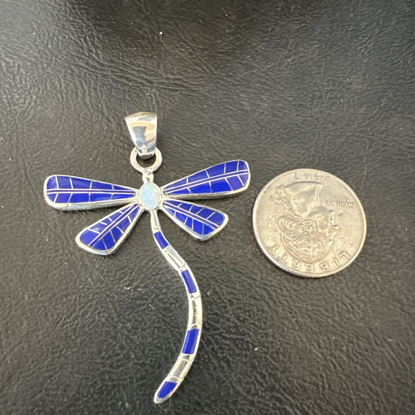 Dragonfly Sterling Silver Blue Lapis Inlay Pendant 19140