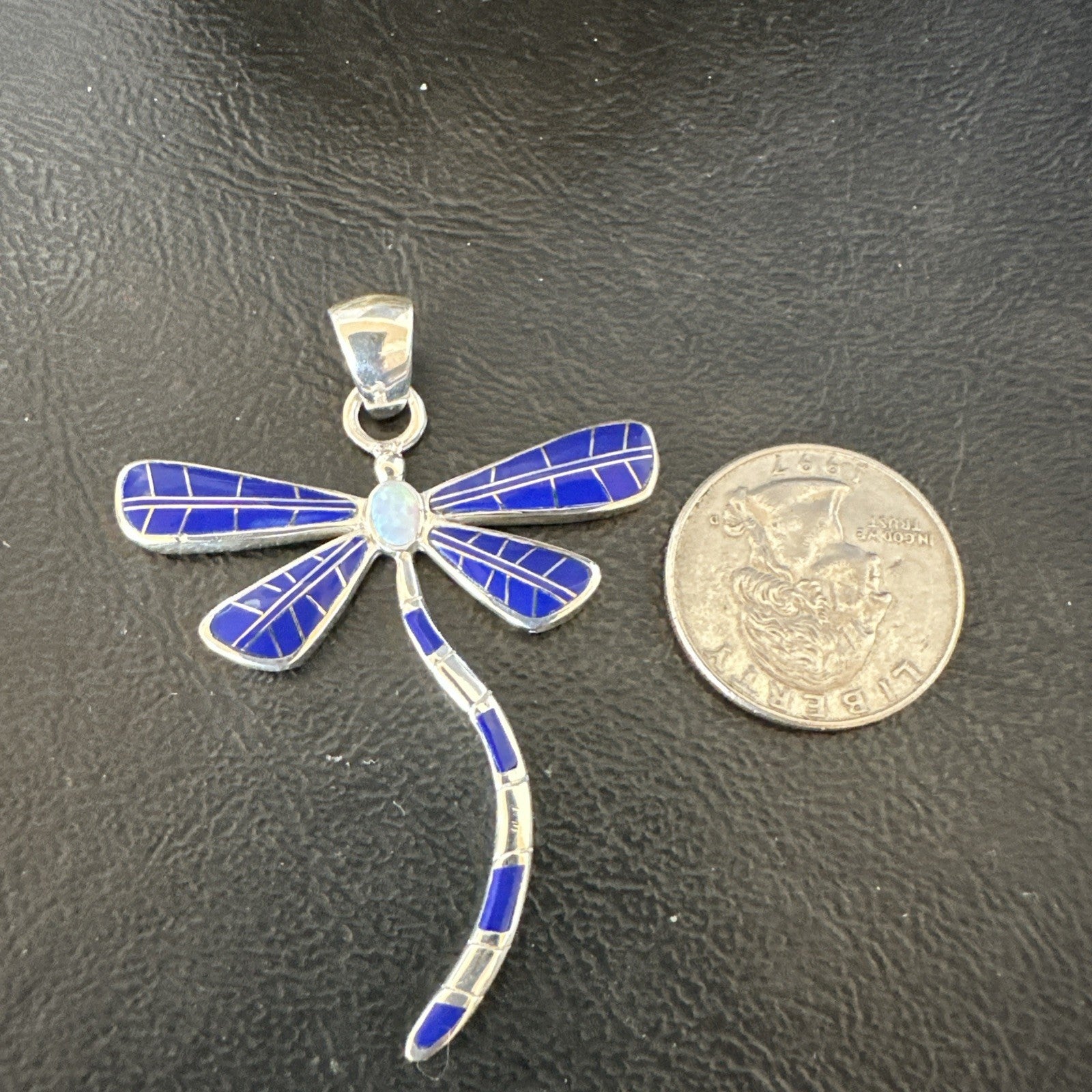 Dragonfly Sterling Silver Blue Lapis Inlay Pendant 19140