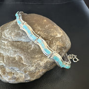 Blue Turquoise Navajo Old Pawn Inlay Bracelet 8" | Sterling Silver | Authentic Native American Handmade | 18132