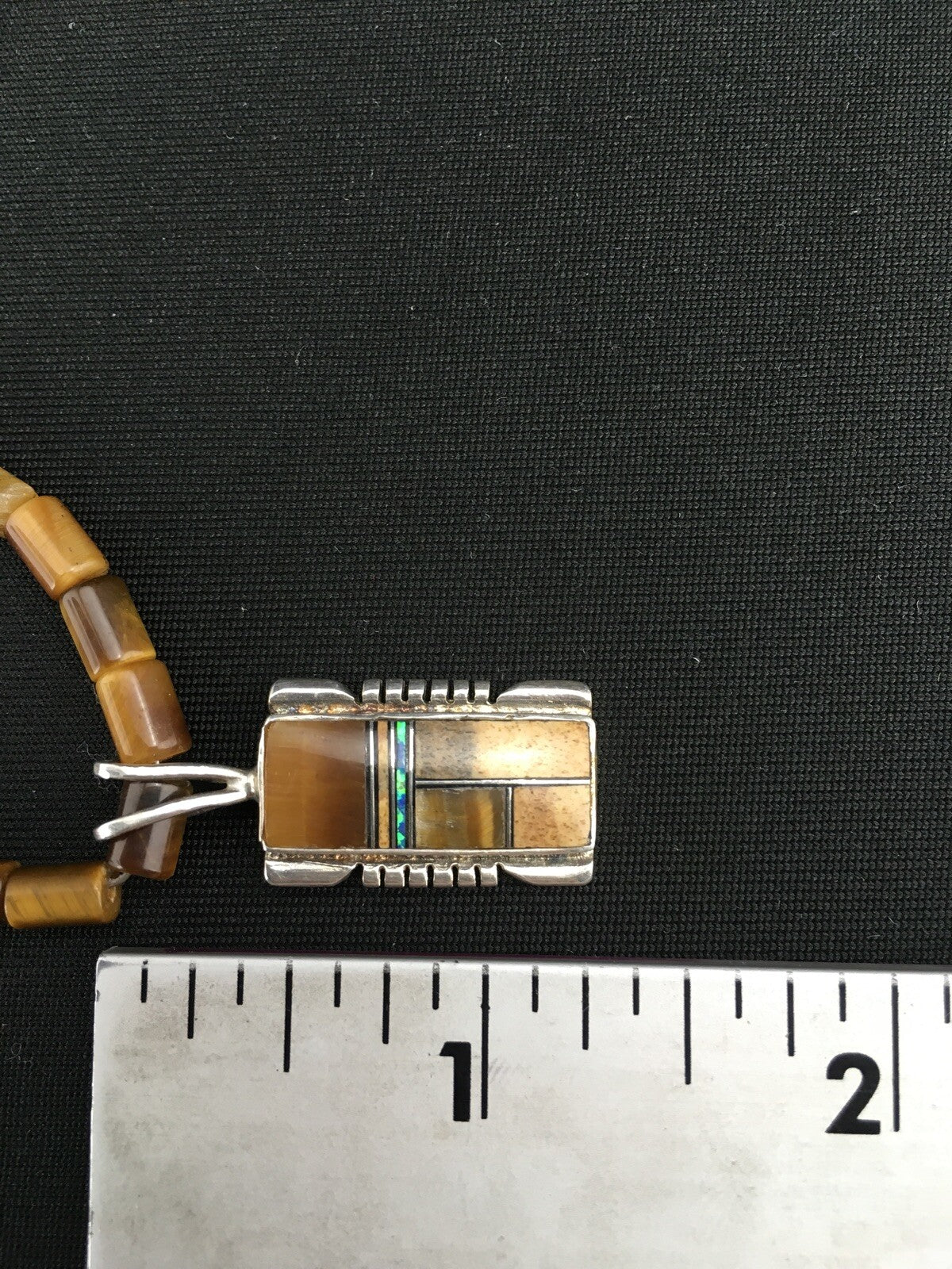 Native Tiger's Eye Inlay Pendant Navajo Sterling Silver 21" Necklace 4895
